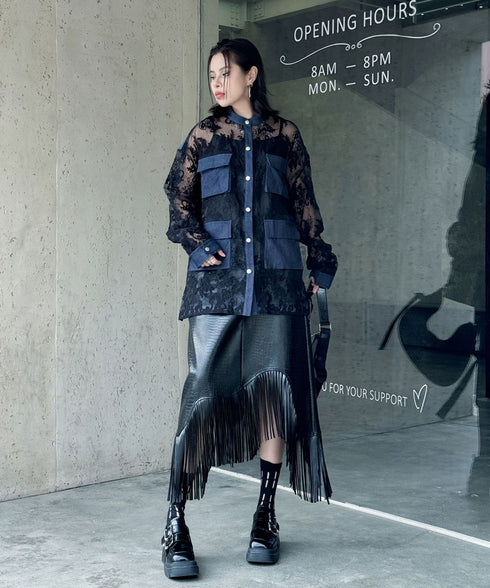 Lace Denim Combination Blouse